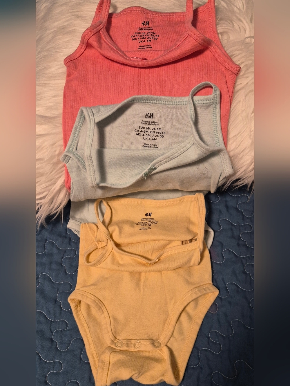 H&M Girls' One-Piece Bodysuits in Coral, Mint & Yellow - 3 Pack